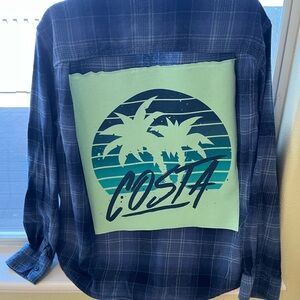 Costa Navy Plaid Men's Shirt with Graphic Back